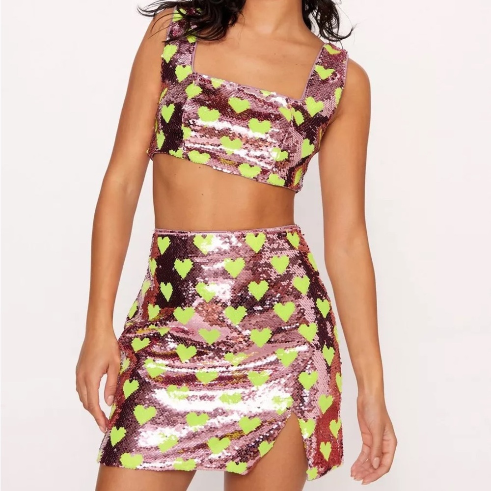 Nasty Gal Heart Sequin Two Piece Set